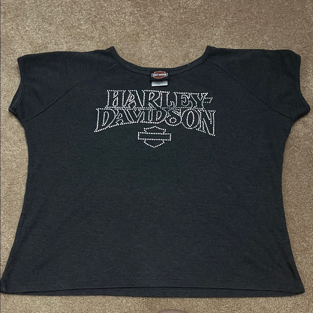 Harley-Davidson Black Tee with Silver Rhinestone Logo